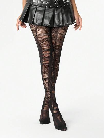 Grunge Punk 1 Pair Punk Style Rhinestone Fishnet Socks + 1 Pair Black Stockings, Y2K Baddie Style Set, Suitable For Everyday Street Fashion