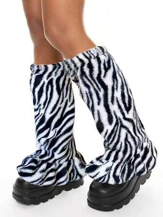 Grunge Punk 1pair Leopard Print Stylish And Warm Leg Warmers For Women, Fluffy