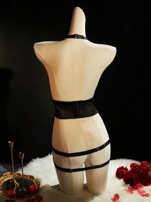 SpicyHot Bộ 3 váy ngủ hở lưng gợi cảm phong cách Halloween dành cho nữ - màu đen - Xem 2