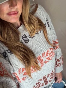 Vivie Lora Suéter feminino de corte solto e cores contrastantes, outono/inverno - Caqui - Ver 6