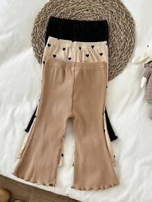 LMoss Kids 3件套女婴针织纯色心形图案连体衣和喇叭裤套装