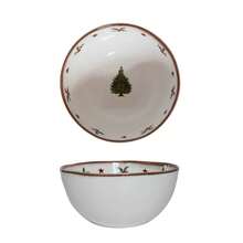 Cirelle Christmas Bowls Set Of 2, 6 Inch & 4.5 Inch Ceramic Dessert Bowls With Christmas Tree Design, Red Holiday Tableware For Parties, Candy, Soup, Cereal, Snacks - Multicolor - Ver 3