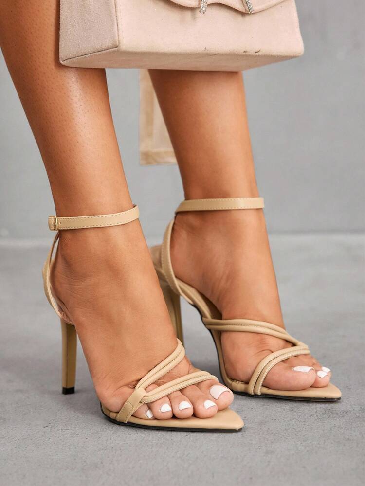 CUCCOO SZL Minimalist Fashion Thin Strap Combination High Heel Sandals, Outdoor Street Crystal Heel Versatile High Heel Sandals