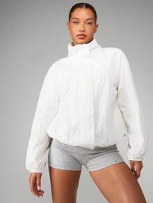MISSGUIDED Lightweight Windbreaker Stand Collar Cropped Puffer Elastic Cuff Fall Spring Fashion Stylish Outerwear - White - View 5