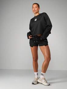 MISSGUIDED Áo nỉ logo dáng croptop thiết kế tối giản tay dài chui đầu cổ tròn thu đông thường ngày dạo phố cơ bản - màu đen - Xem 3