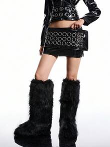 LYSMO Minifalda con acentos metálicos de moda para mujer, otoño - Negro - Ver 3