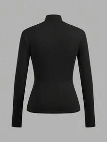 SHEIN EZwear 2pcs/Set Women's Black & Red Mock Neck Tight Fit Long Sleeve Base Layer T-Shirt Set - Multicolor - View 8