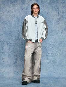 ROMWE MEN Street Life Men's Floral Print Pocket Wide Leg Loose Casual Jeans, Grunge - Brown - View 3
