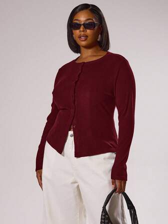 MUSERA Plus Size Button Down Fitted Long Sleeved Top   Elegant Classy Vacation Holiday Cute Holiday Romantic 90's Y2k Christmas Christmas