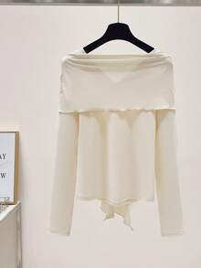 Franclia 女士秋冬温柔精致杏色腰身针织T恤，可拆卸两件式设计，时尚修身，百搭秋季新年感恩节派对婚礼场合。 - 杏色 - 查看 2