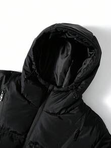 Manfinity Homme 男士休闲连帽多功能舒适长袖羽绒服，街头风，秋冬保暖外套 - 黑色 - 查看 3