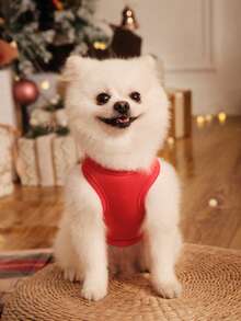 PETSIN 1 pieza Chaleco rojo para mascotas con estampado de copos de nieve navideños - Rojo - Ver 5
