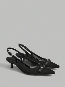 Ontre Giày cao gót thời trang nữ lưới quai sau đa năng cá tính - màu đen - Xem 1