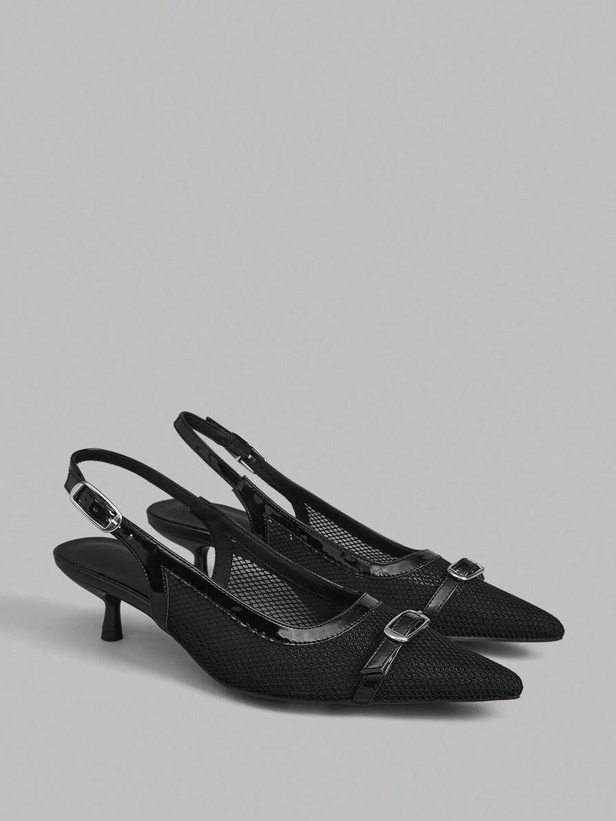 Ontre Giày cao gót thời trang nữ lưới quai sau đa năng cá tính - màu đen - Xem 1