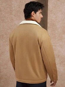 Manfinity Homme Men's Autumn And Winter New Suede Warm Fabric Camel Solid Color Inner Fleece Collar Jacket, Anniversary Gift Brown Jacket Men Men Outerwear,This Is A Versatile Coat For Daily Commuting And Traveling. It's A Gift For Your Husband, Boyfriend, And Friends. It Features A Casual And Simple Style, A Mature Urban Look, And A Laid-Back Urban Vibe - Camel - View 2