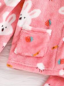 2pcs Cardigan Fleece Cute Rabbit Pattern Pajamas, Fashionable Loungewear Set - Pink - View 6