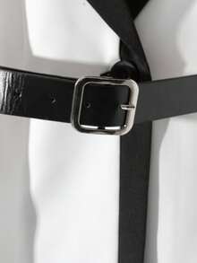 GlowEve Elegante traje de mujer de moda versátil para el invierno, con características como cuello de contraste negro y blanco de solapa grande, decoración de botones de strass, cinturón de cintura ceñida, chaqueta con bolsillos en forma de cono y pantalones de pierna entallada