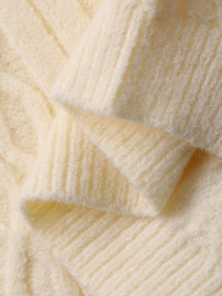 Women's Casual Everyday Commute Simple Solid Color Turtleneck Cable Knit Sweater And Straight Leg Knit Pants 2 Pieces Set, Autumn/Winter
