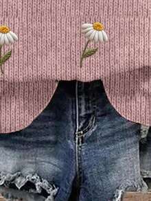 SHEIN LUNE Lässiges, minimalistisches Damen Sweatshirt mit gedrucktem Muster, Rundhalsausschnitt, weite Passform, im Retro-Vintage-Stil, 3D-Stickerei-Muster, geeignet für Frühherbst & Herbst/Winter