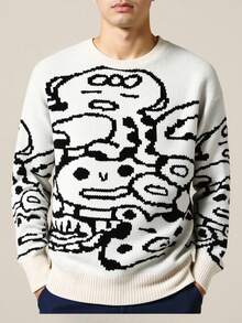 Manfinity EZcore Men's Cartoon Pattern Crew Neck Loose Fit Casual Sweater Skeleton Sweater Graphic Sweater Grunge Sweater Men Graphic Sweater Abstract Sweater , Fall Winter