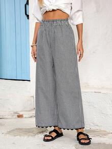 Vivid Eden 女士休闲度假风印花纸袋腰宽松阔腿裤 - 黑與白 - 查看 4