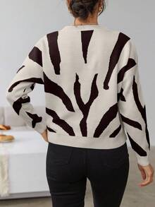 EURMUSE Casual Contrast Color Pattern Drop Shoulder Sweater, Autumn/Winter,Jumper,Cream Jumper,Jumpers For Women,Jumpers,Black Jumper,Womens Jumper,White Jumper,Women's Jumper,Women's Jumpers - Multicolor - View 2