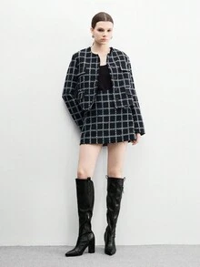 CUCCOO BIZCHIC 女士优雅高筒粗跟及膝靴，黑色，百搭，适合日常通勤、派对、聚会 - 黑色 - 查看 10