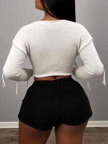 BamGleam Áo len dệt kim nữ tay dài, một cổ, tua rua rỗng màu hồng, cắt ngắn, vừa vặn, phong cách thường ngày, du lịch, tiệc tùng, quần áo nữ mùa xuân và mùa thu, mùa hè, mùa đông, mùa thu - trắng - Xem 2