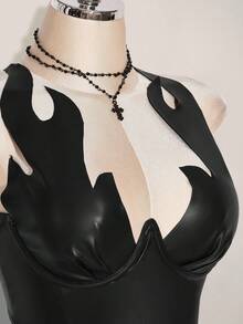 SHEIN ICON Plus Size PU Flame Print Top, Carnival Costume, Party Wear, Halloween Outfit