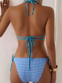 Bonvoyette Women's Plaid Print Halter Ruffle Hem Tankini Swimsuit 2 Pieces Set - Multicolor - View 2