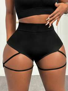 Slaydiva Quần short thể thao cạp cao màu trơn dành cho nữQuần short thể thao nữ, quần short tập gym, quần short đi xe đạp - màu đen - Xem 4