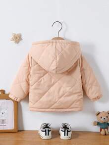 SHEIN 男婴休闲连帽羊毛夹克，冬季 - 卡其色 - 查看 2