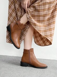 CUCCOO BIZCHIC 女士休闲粗跟踝靴，适合日常穿着 - 駝色 - 查看 3