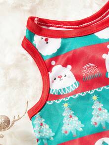 PETSIN 1 件红绿条纹可爱印花宠物背心，适合猫狗，圣诞节 - 彩色 - 查看 4