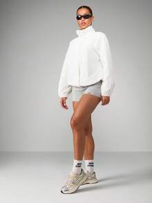 MISSGUIDED Lightweight Windbreaker Stand Collar Cropped Puffer Elastic Cuff Fall Spring Fashion Stylish Outerwear - White - View 3