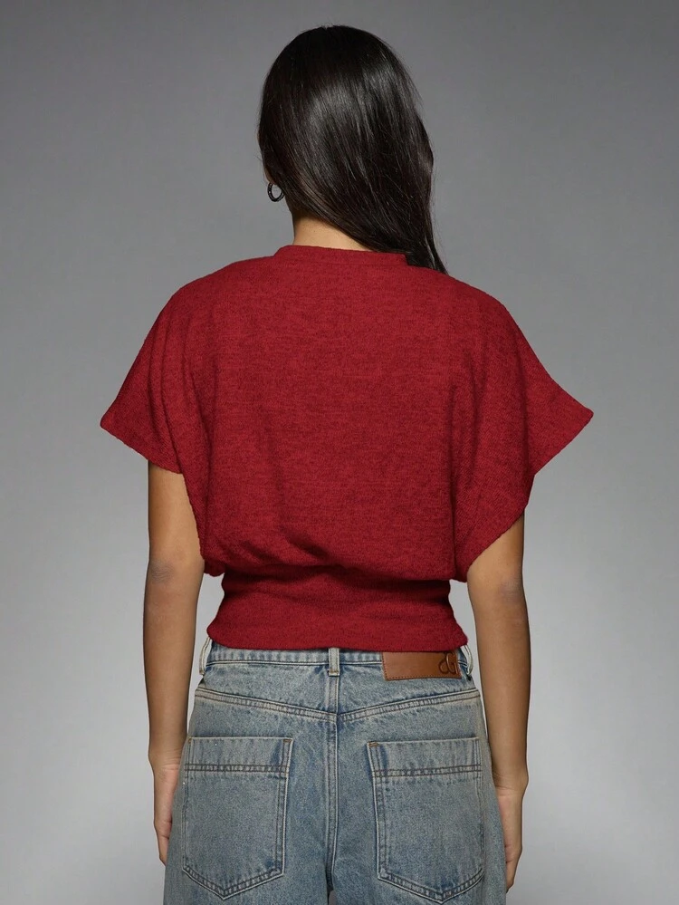 MISSGUIDED Trendsetting Mock Neck Knitted Dolman Sleeve Crop Top For Fall Winter Fashion With Fitted Waist Ribbed Design Knit Casual Blouse Christmas
