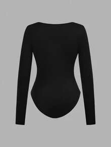 SHEIN EZwear 3pcs Women Square Neck Long Sleeve Tight Fitting Outfit, Suitable For Autumn/Winter