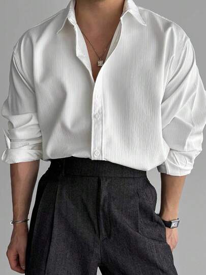 Claim Dot 남성 솔리드 컬러 긴소매 싱글 브레스트 캐주얼/비즈니스 셔츠 남성 흰색 긴소매 셔츠 남성 턴다운 칼라 셔츠 흰색 셔츠