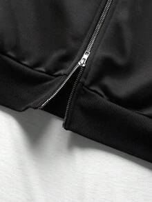 Manfinity Roghcode Men's Letter Embroidery Rhinestone Zip Up Hoodie Sweatshirt, Fall - Black - View 6