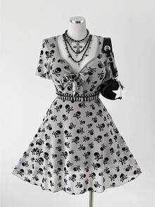 Sunspun Vestido corto con estampado de calavera de estilo punk a la moda