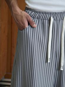 TOKVUE 男士休闲通勤条纹宽松阔腿裤，秋季 - 卡其色 - 查看 6