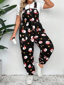EMERY ROSE Plus Size Women Santa Claus Print Pocket Casual Jumpsuit - Multicolor - View 3