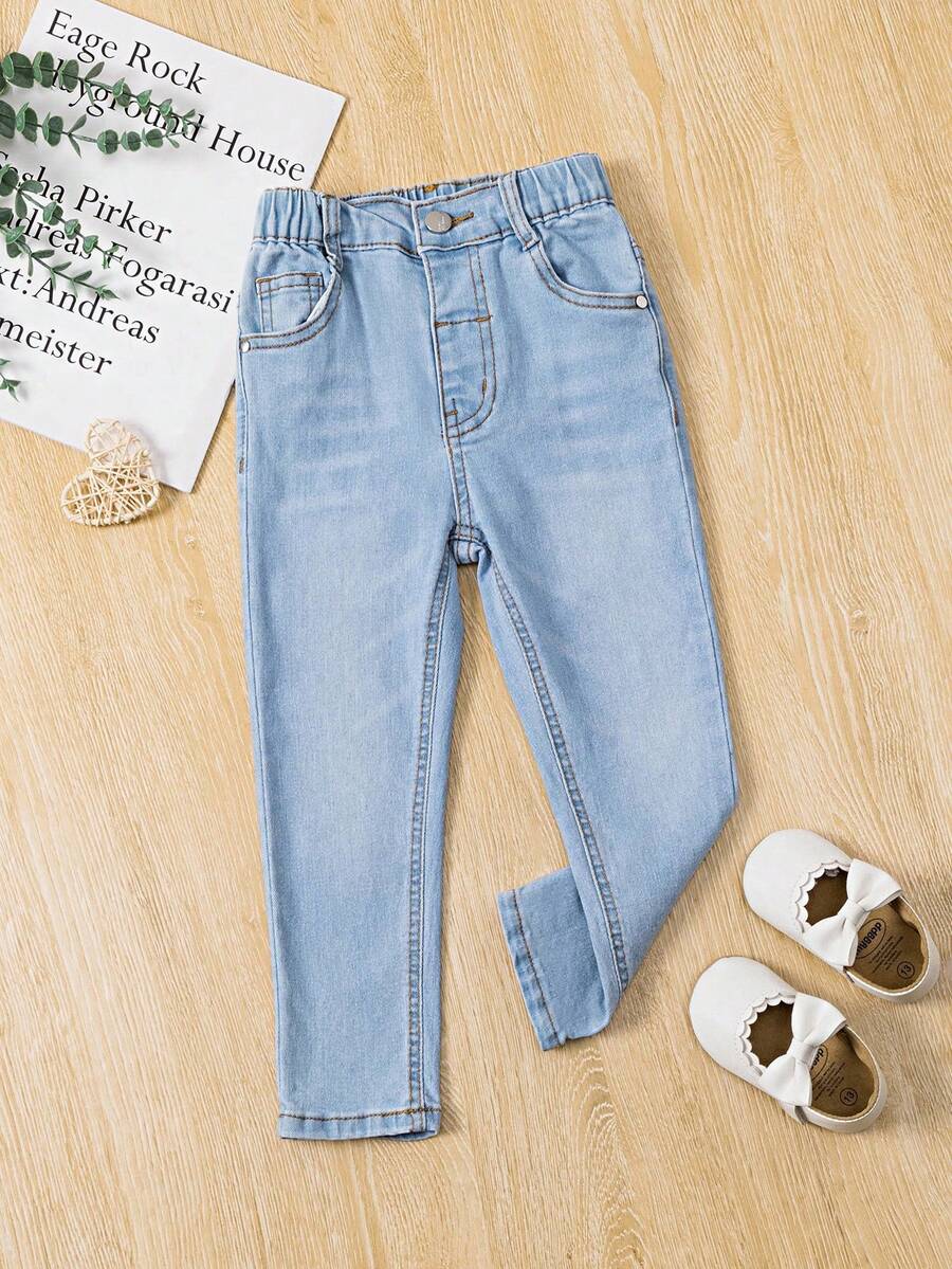 SHEIN Vintaside Kids Young Girl Casual Preppy Daily Cat Whisker Elastic Waist Flat Pockets Skinny Jeans,The Best Daily Fashion Outfits