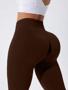 Rhythm Era 无缝高弹力运动健身紧身裤，黑色紧身瑜伽裤 - 咖啡棕 - 查看 3