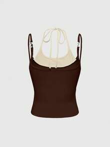 ROMWE Y2K Sexy Metal Pendant 2 In 1 Spaghetti Strap Camisole - Brown - View 2