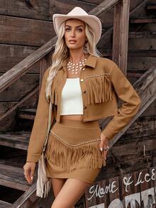 LanaWest Un ensemble de deux pièces avec franges pour les vacances occidentales d'une dame en automne