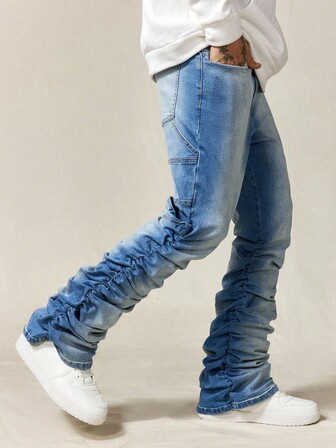 Street Life Jeans casual da uomo in denim lavato e arricciato