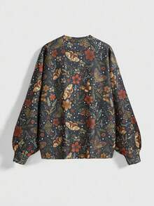 ROMWE Women's Fairycore Butterfly & Moth Floral All-Over Print Pullover Sweater - Brown - View 2