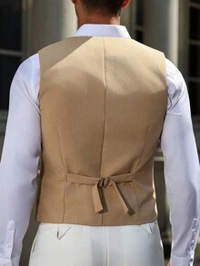 Manfinity Mode Men's Single-Breasted Business Casual Vest (Shirt And Tie Not Included) For Men Dress Shirt With Vest Fashion & Classy For Men, Old Money Style Khaki