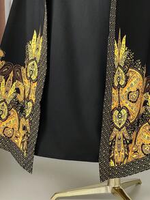 Rometta فستان نسائي بحجم كبير من قطعة واحدة، أنيق وبأسلوب عطلة، مطبوع بياقة مزيفة وأكمام واسعة، قصة ضيقة (إشارات الحزن) (جمالية الأربعاء) - متعدد الألوان - مشاهدة 7